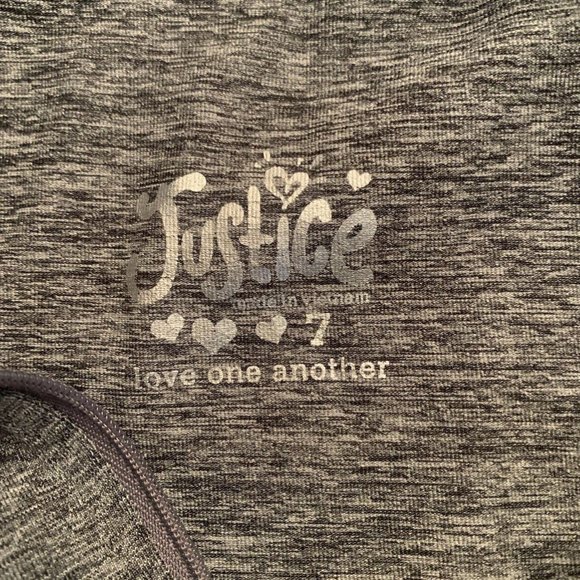 JUSTICE GIRL'S HEATHER GRAY LS 1/4 ZIP ATHLETIC PULL-OVER W/THUMBHOLES 7-EUC - Picture 2 of 6